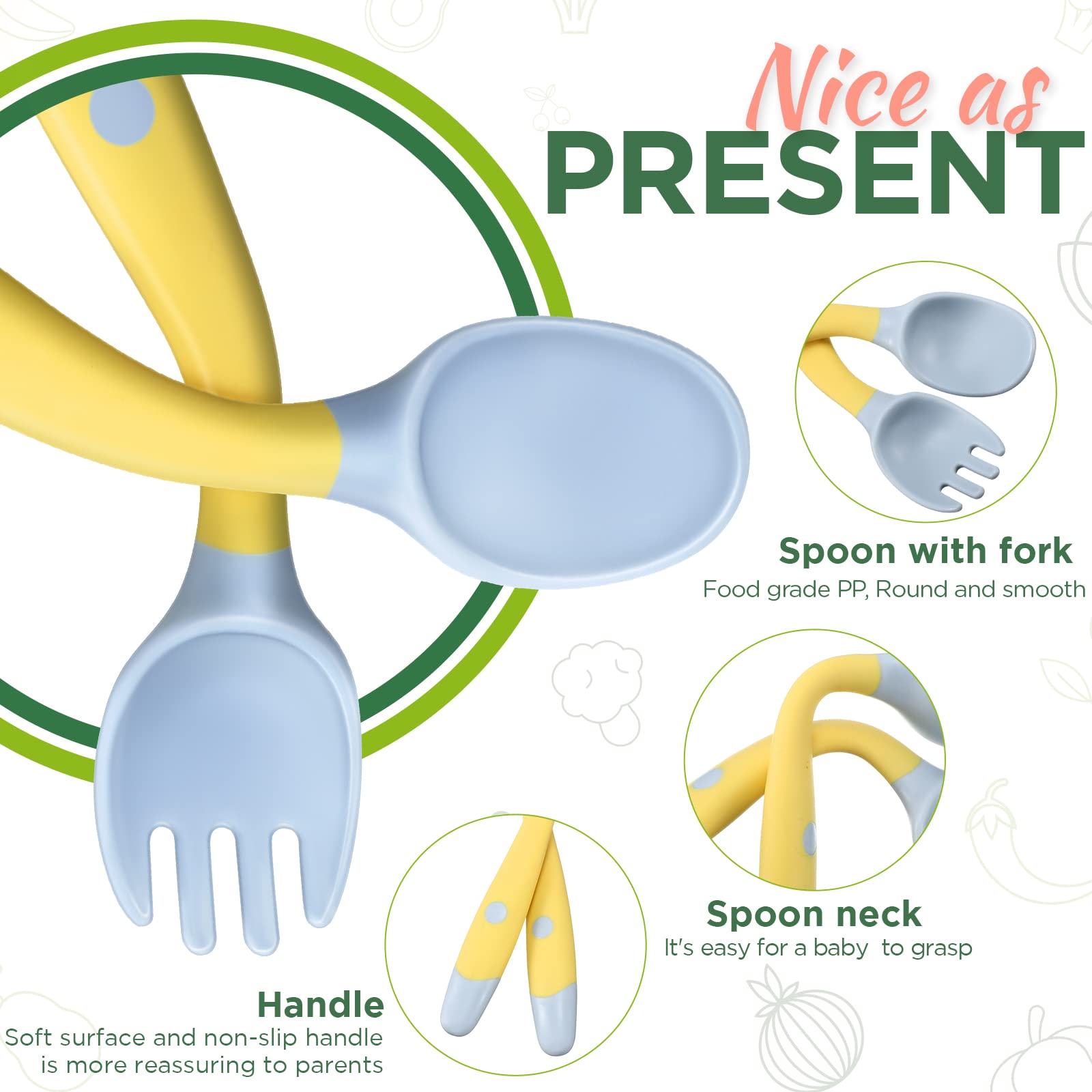 Toddler Utensils Baby Spoons and Forks Set with Case Bendable Self Feeding Training Flatware Silicone Spoon Fork for Kids Babies